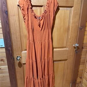 Orange Ruffled Women's Maxi Dress